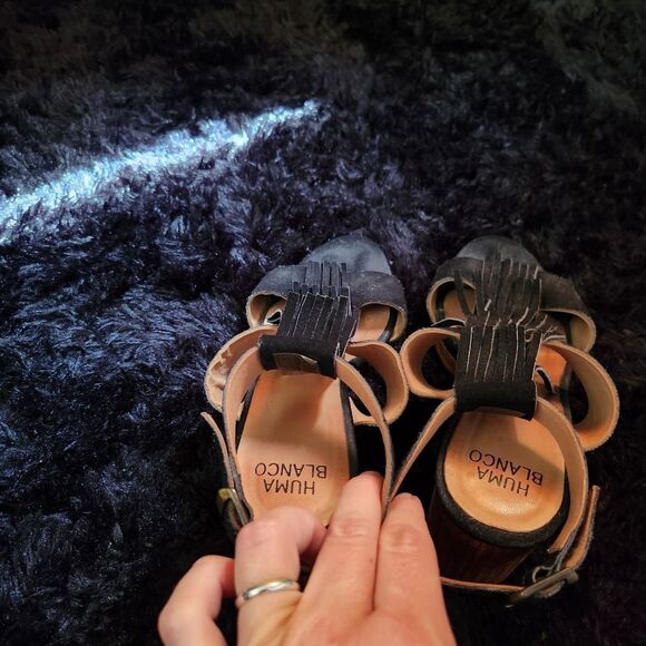 EU 38 Elegant Black Suede Block Heel Sandals - Picture 9 of 10